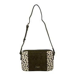 Closeout - Ecotorie Genuine Leather Leopard Printed Crossbody Bag With Shoulder Strap - Fuschia