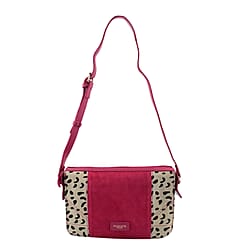 Closeout - Ecotorie Genuine Leather Leopard Printed Crossbody Bag With Shoulder Strap - Fuschia