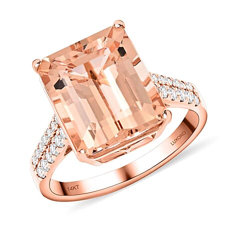 14K Rose Gold  AAA   Morganite ,  White Diamond  I2 Ring 6.15 ct,  Gold Wt. 3.4 Gms  6.150  Ct.