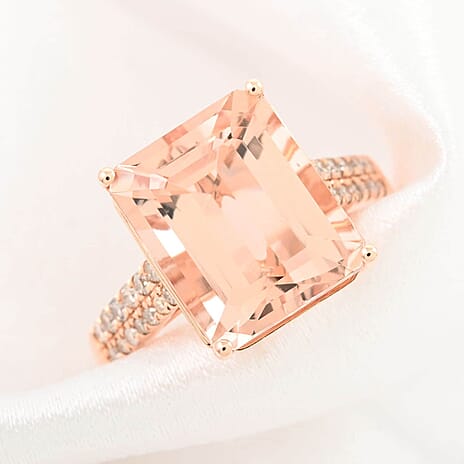 14K Rose Gold  AAA   Morganite ,  White Diamond  I2 Ring 6.15 ct,  Gold Wt. 3.4 Gms  6.150  Ct.