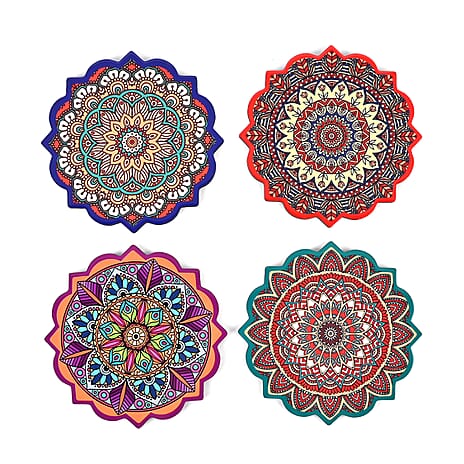 Set of 4 Bohemian Style Round Heating Isolation Pad - Multi