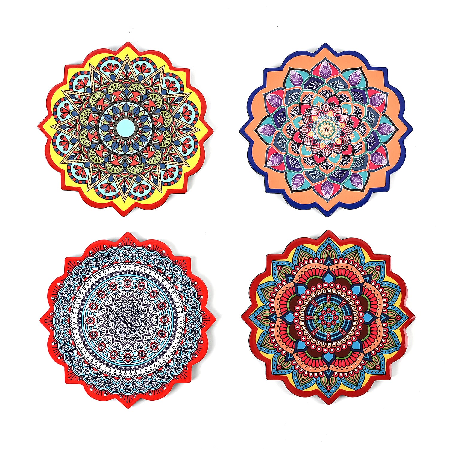 Set of 4 Bohemian Style Round Coasters - Multicolor