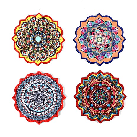 Set of 4 Bohemian Style Round Heating Isolation Pad - Multi