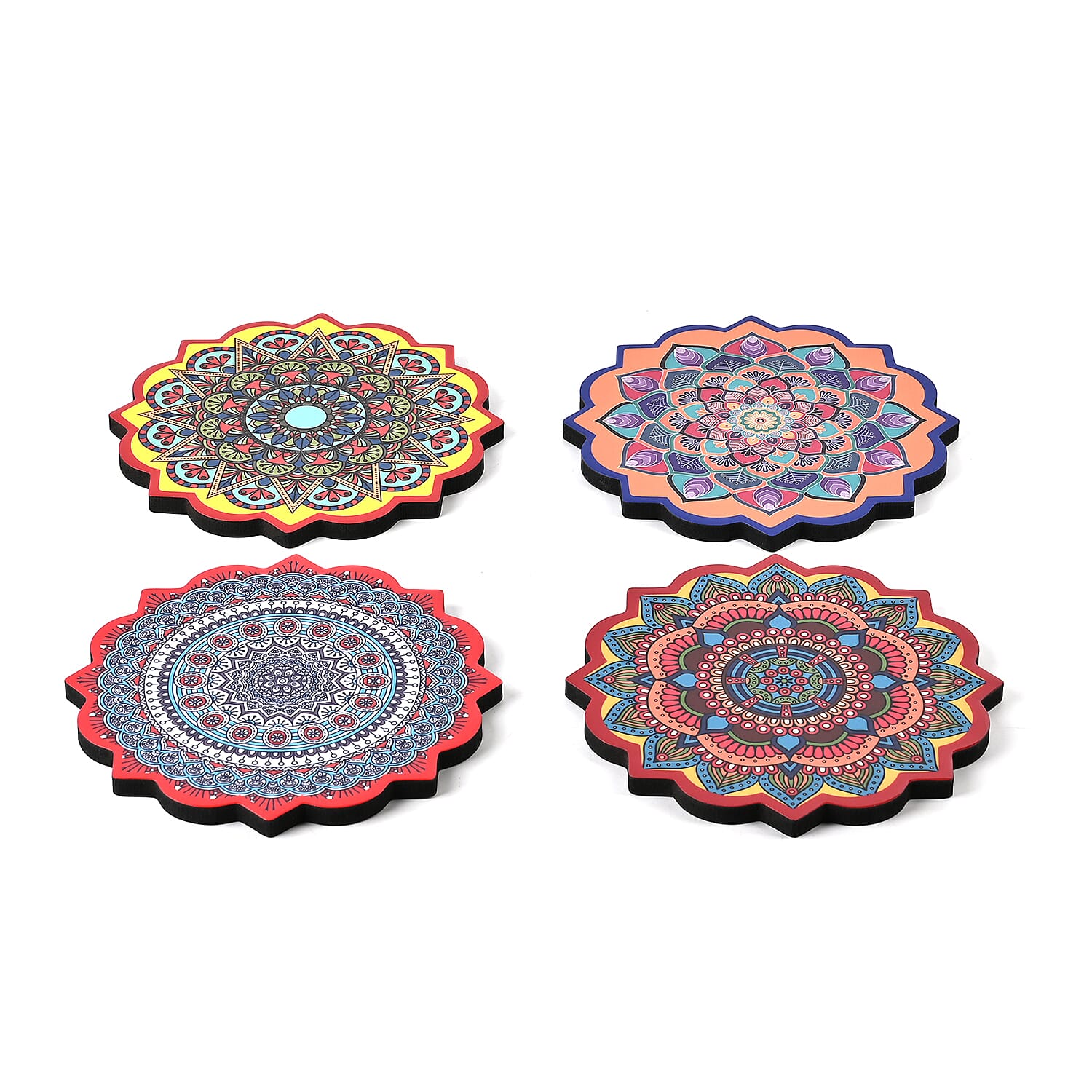 Set of 4 Bohemian Style Round Coasters - Multicolor