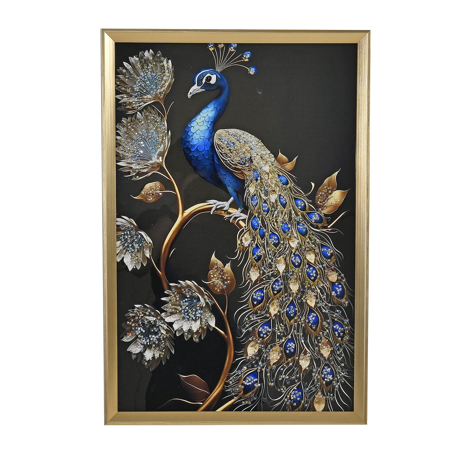 Peacock Crystal Wall Painting With Frame (Size 60x40cm)