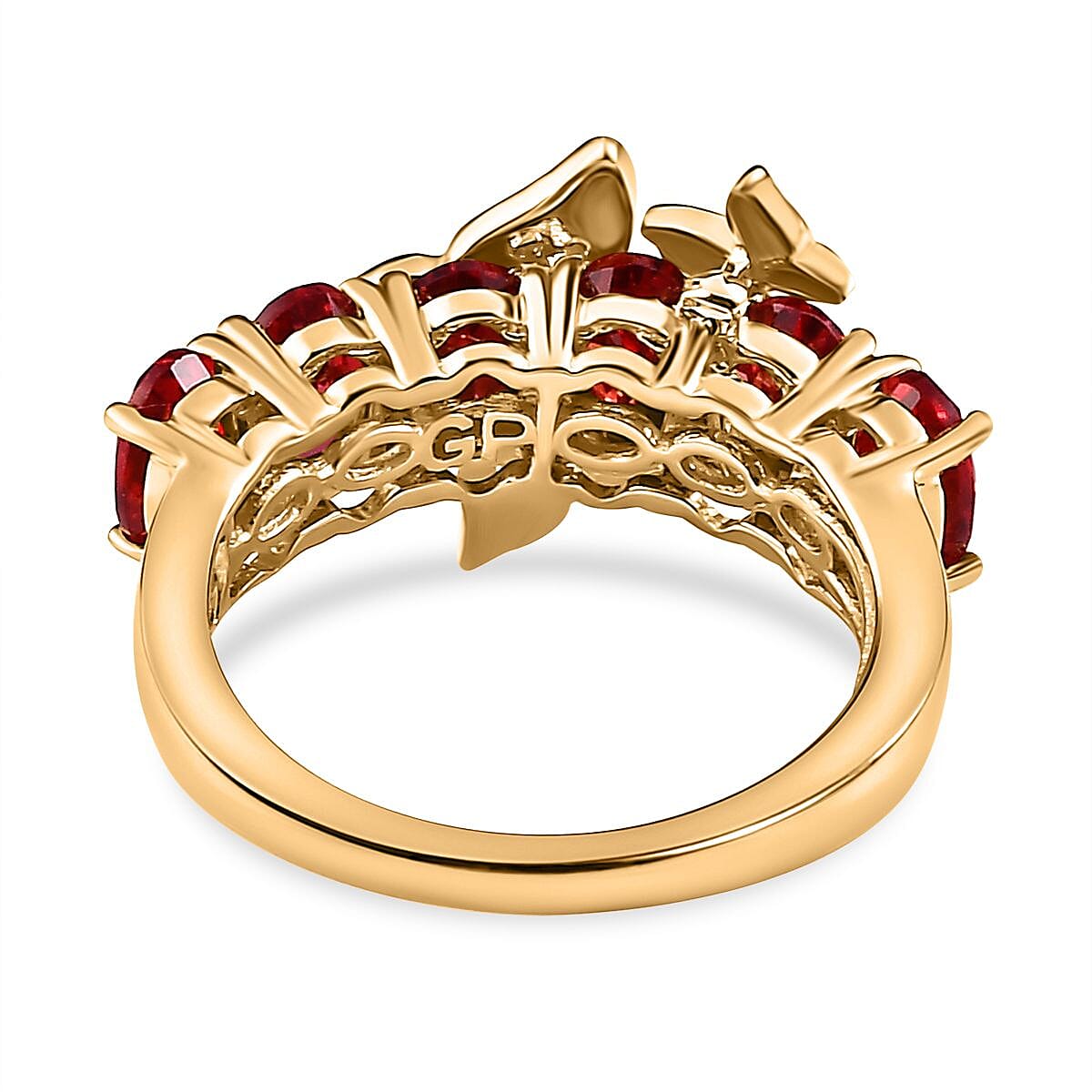 GP Italian Garden Collection - Lab Created Padparadscha Sapphire & Zircon Butterfly Ring in 18K Vermeil Yellow Gold Plated Sterling Silver 3.90 Ct