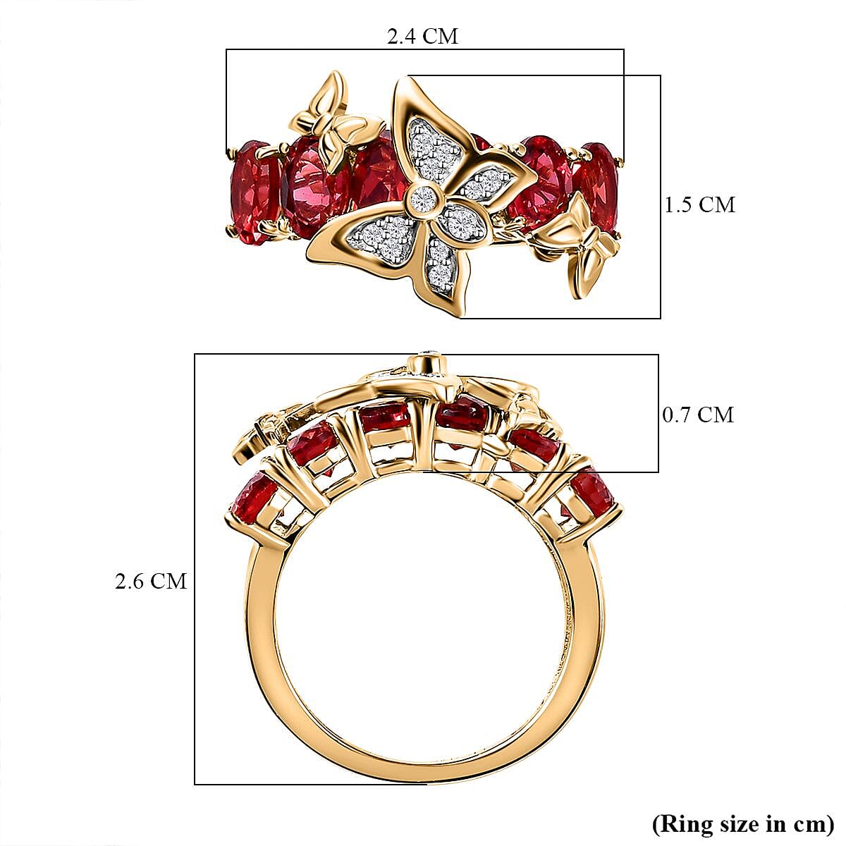 GP Italian Garden Collection - Lab Created Padparadscha Sapphire & Zircon Butterfly Ring in 18K Vermeil Yellow Gold Plated Sterling Silver 3.90 Ct