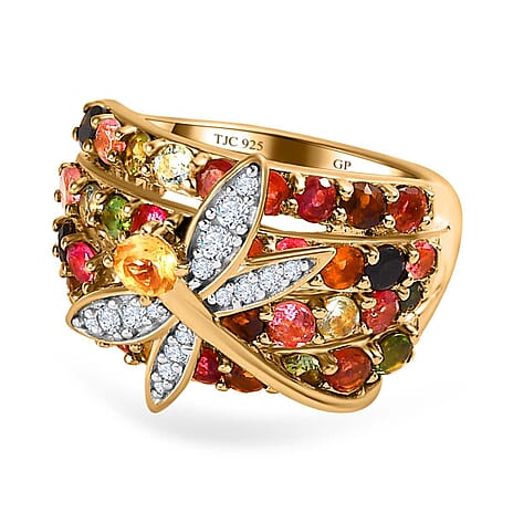 GP Italian Garden Collection - Citrine & Multi Gemstone Cluster Ring in 18K Vermeil Yellow Gold Plated Sterling Silver 3.03 Ct.
