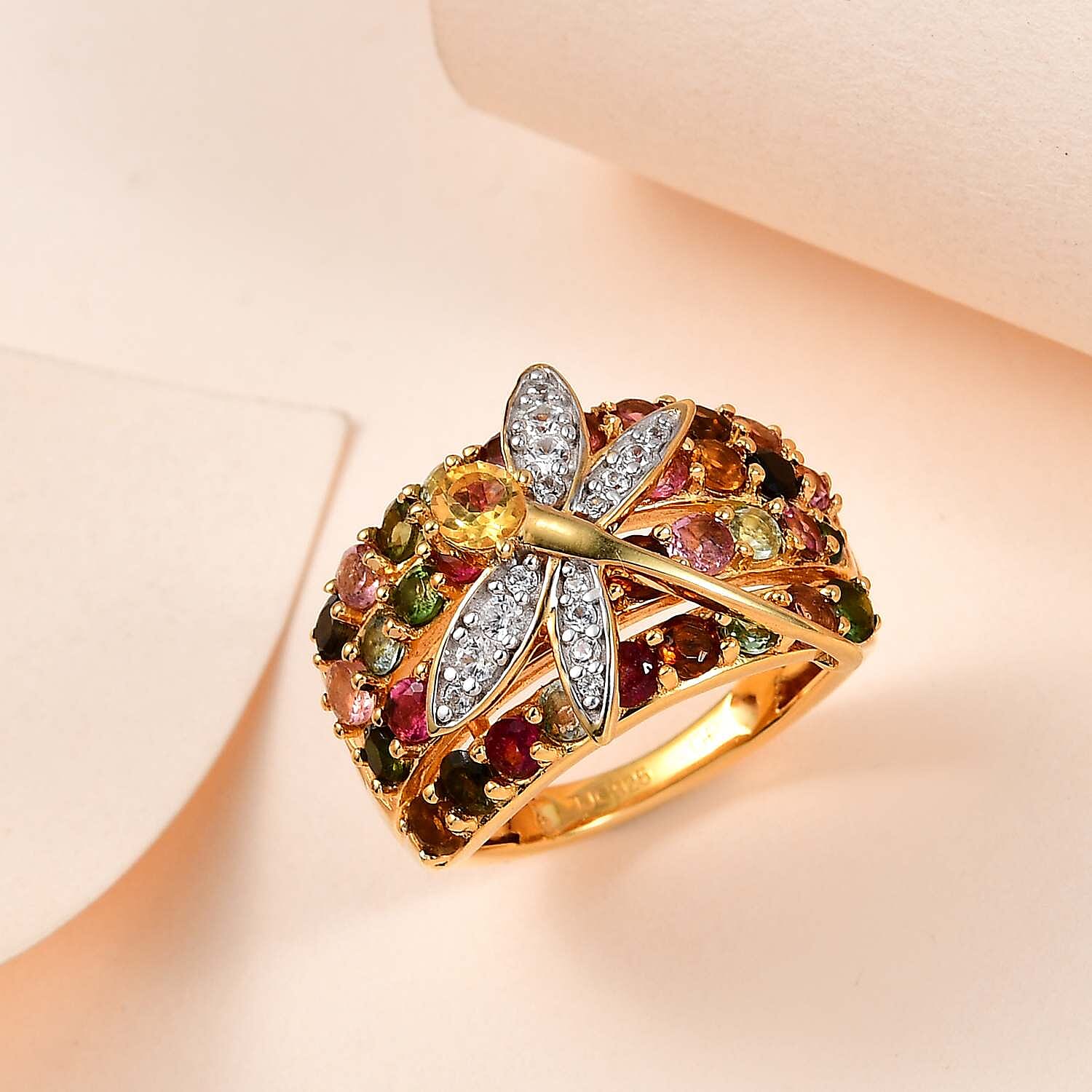 GP Italian Garden Collection - Citrine & Multi Gemstone Cluster Ring in 18K Vermeil Yellow Gold Plated Sterling Silver 3.03 Ct.