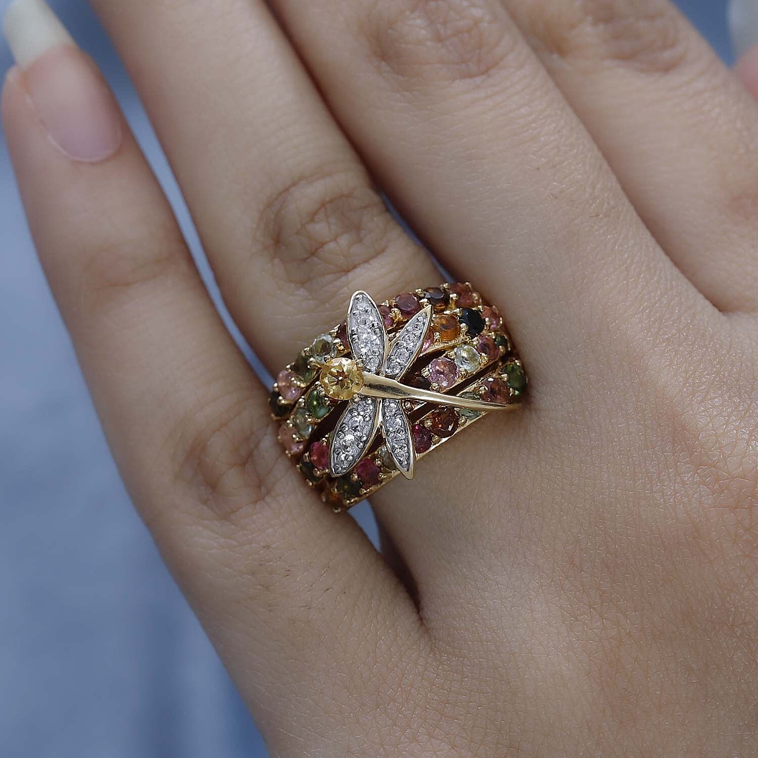 GP Italian Garden Collection - Citrine & Multi Gemstone Cluster Ring in 18K Vermeil Yellow Gold Plated Sterling Silver 3.03 Ct.