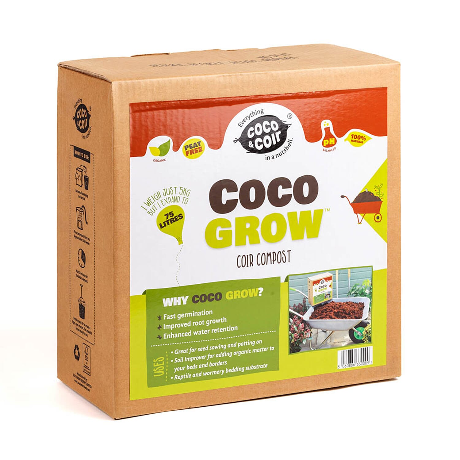 Coco Grow Compost 75L -  Organic - 180 Slow Release Fertiliser - 2 Balanced Nutrients - Releases When Warm