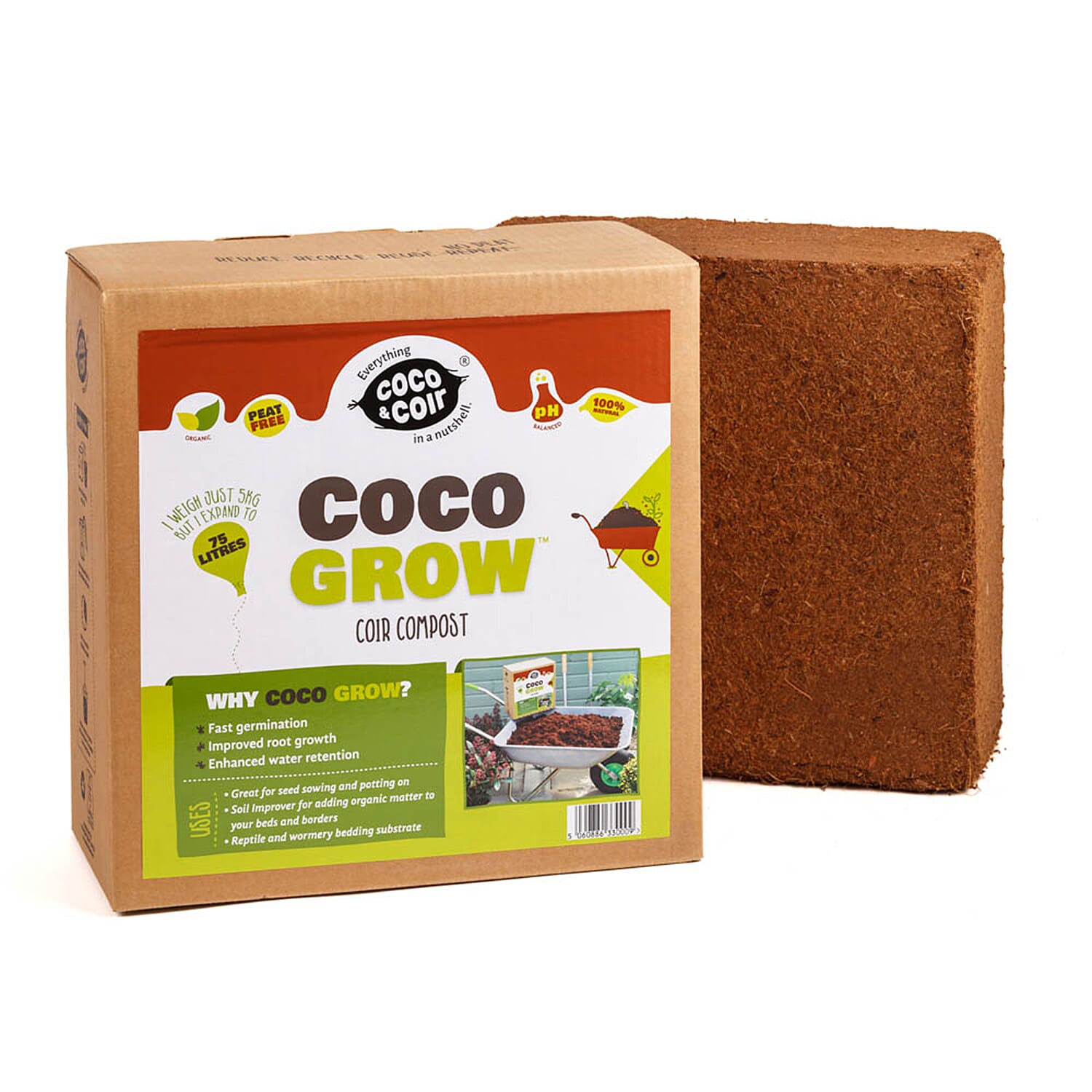 Coco Grow Compost 75L -  Organic - 180 Slow Release Fertiliser - 2 Balanced Nutrients - Releases When Warm