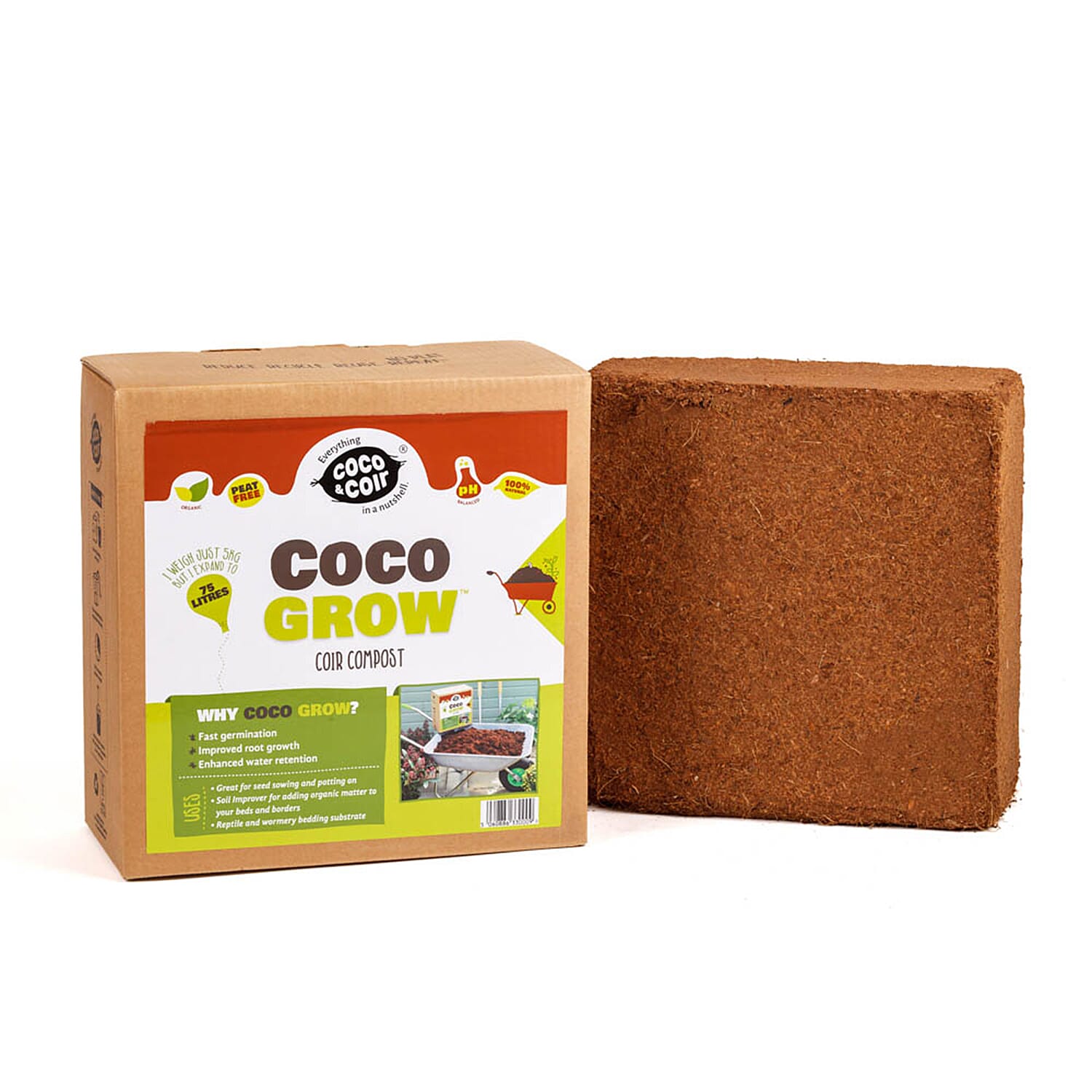 Coco Grow Compost 75L -  Organic - 180 Slow Release Fertiliser - 2 Balanced Nutrients - Releases When Warm