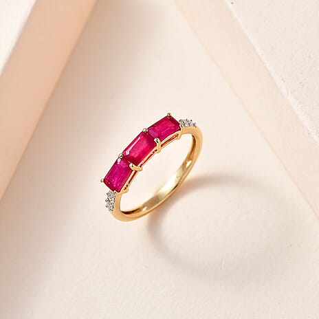 9K Yellow Gold AA  African Ruby & Moissanite Band Ring 1.68 Ct.