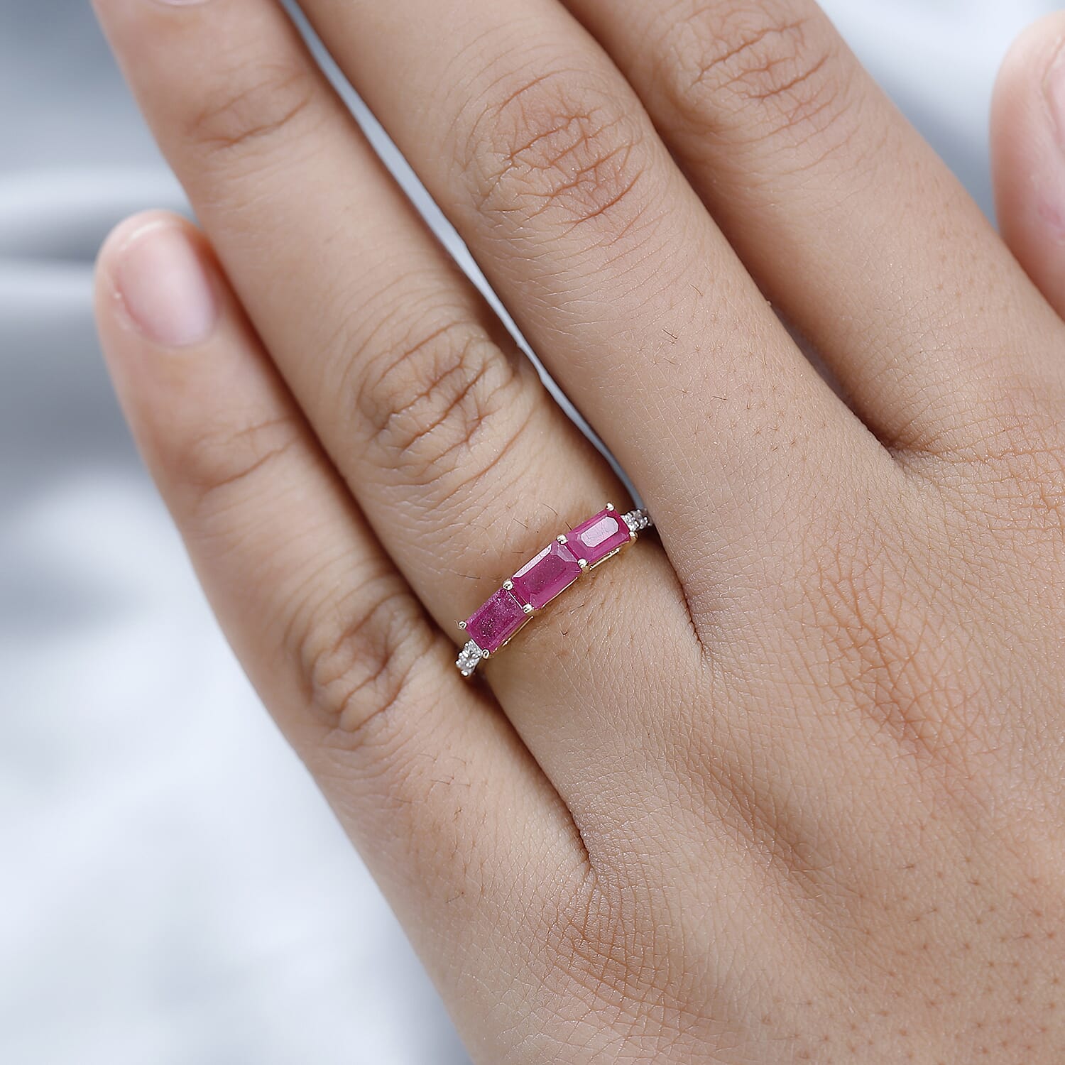 9K Yellow Gold AA  African Ruby & Moissanite Band Ring 1.68 Ct.