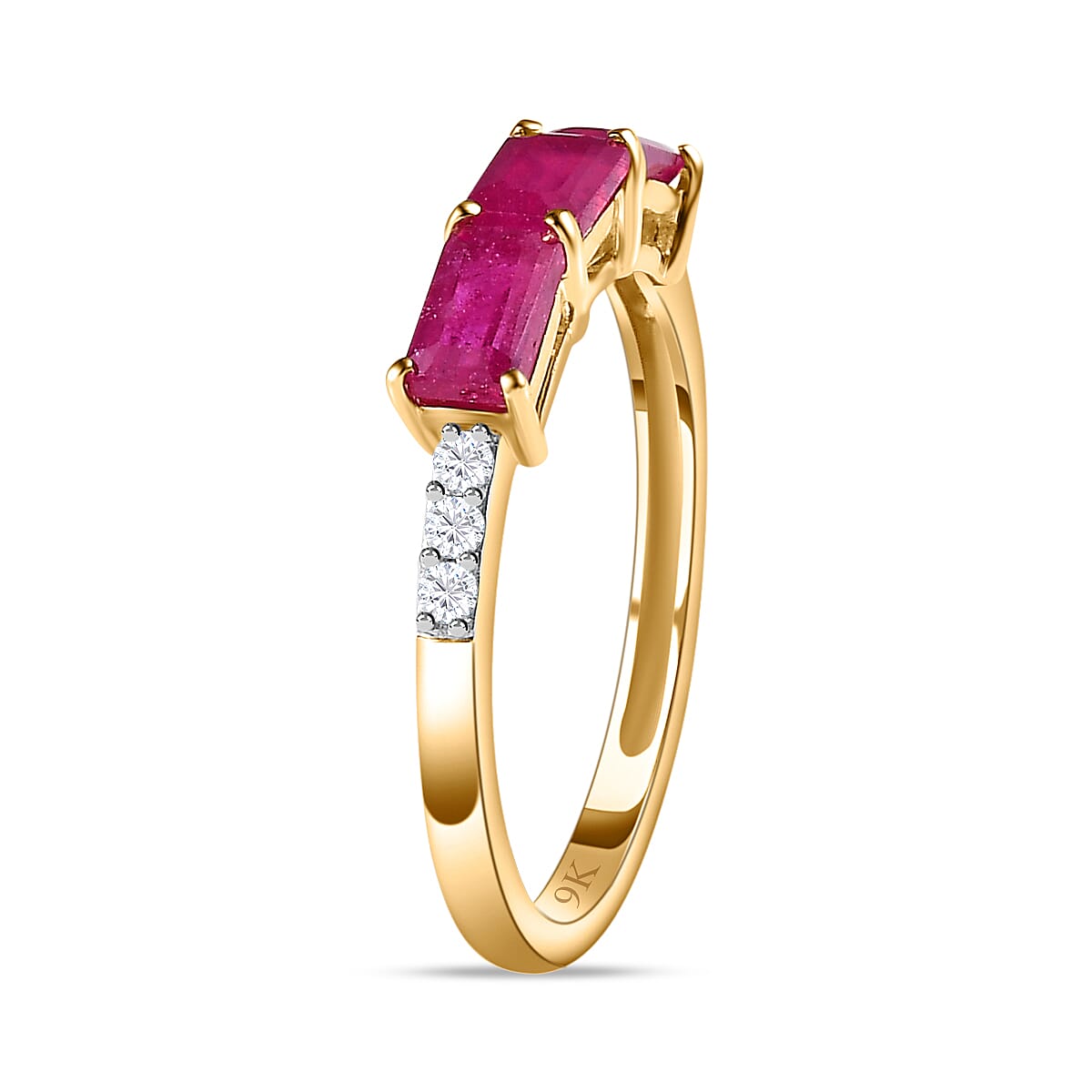 9K Yellow Gold AA  African Ruby & Moissanite Band Ring 1.68 Ct.
