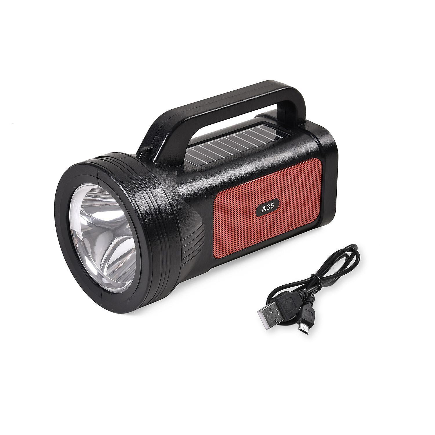 Rechargeable and Portable Multi-Functional Flashlight with Bluetooth Speaker - Red & Black