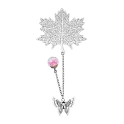 Vintage Metal Feather Bookmark with Realistic 3D Metal Butterfly and Eternal Flower Glass Ball Pendant - Silver