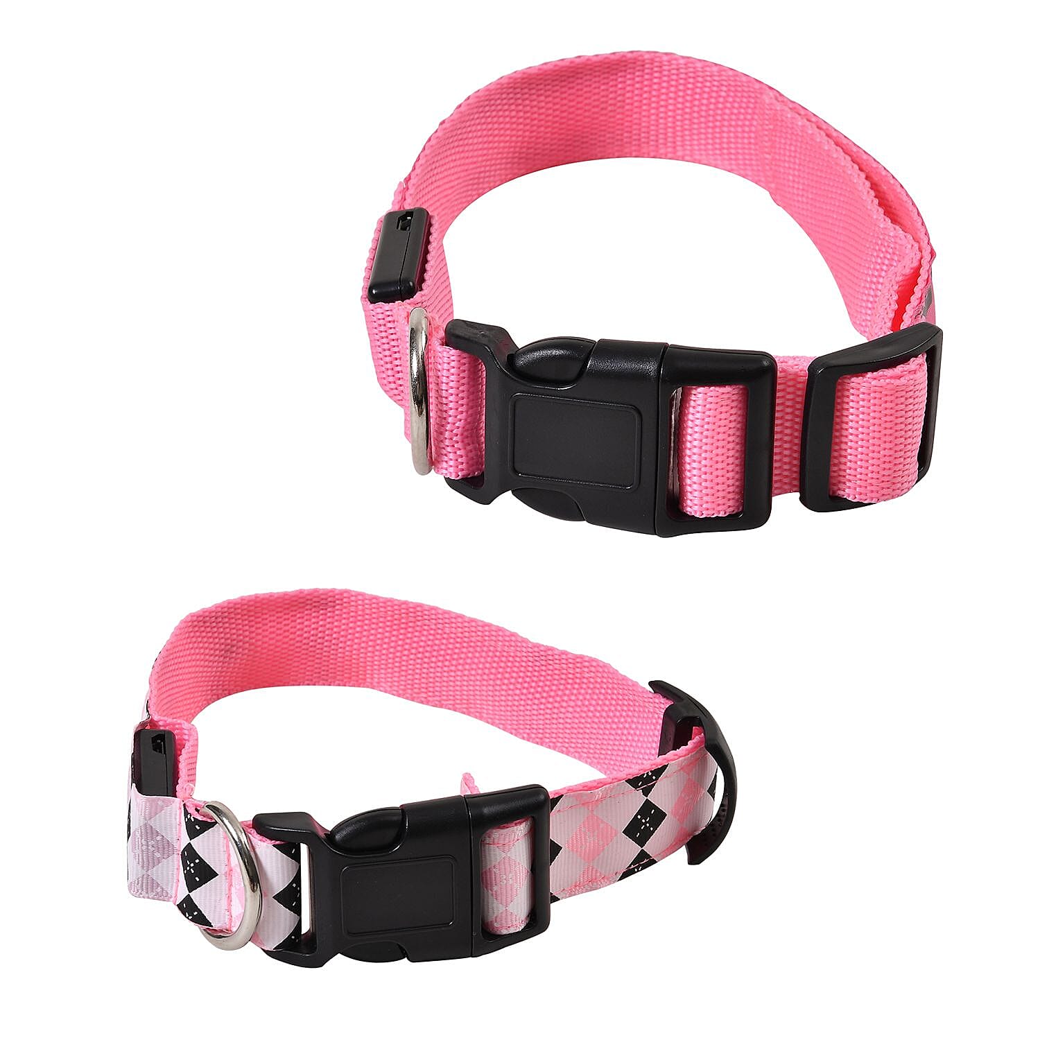 Rechargeable Set of 2 Adjustable LED Lighted Dog Collar with Clip Closure (Size S) - Pink