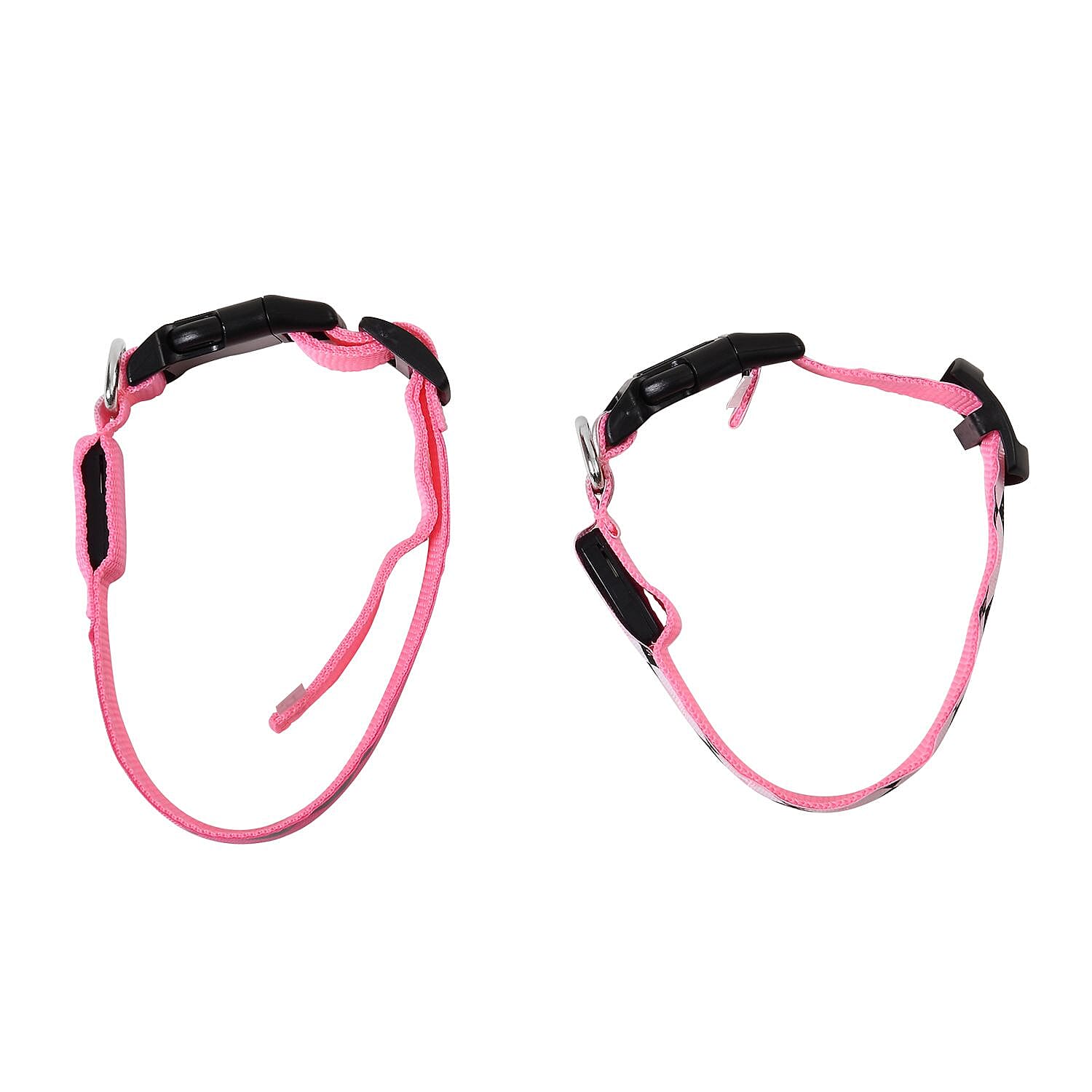 Rechargeable Set of 2 Adjustable LED Lighted Dog Collar with Clip Closure (Size L) - Pink