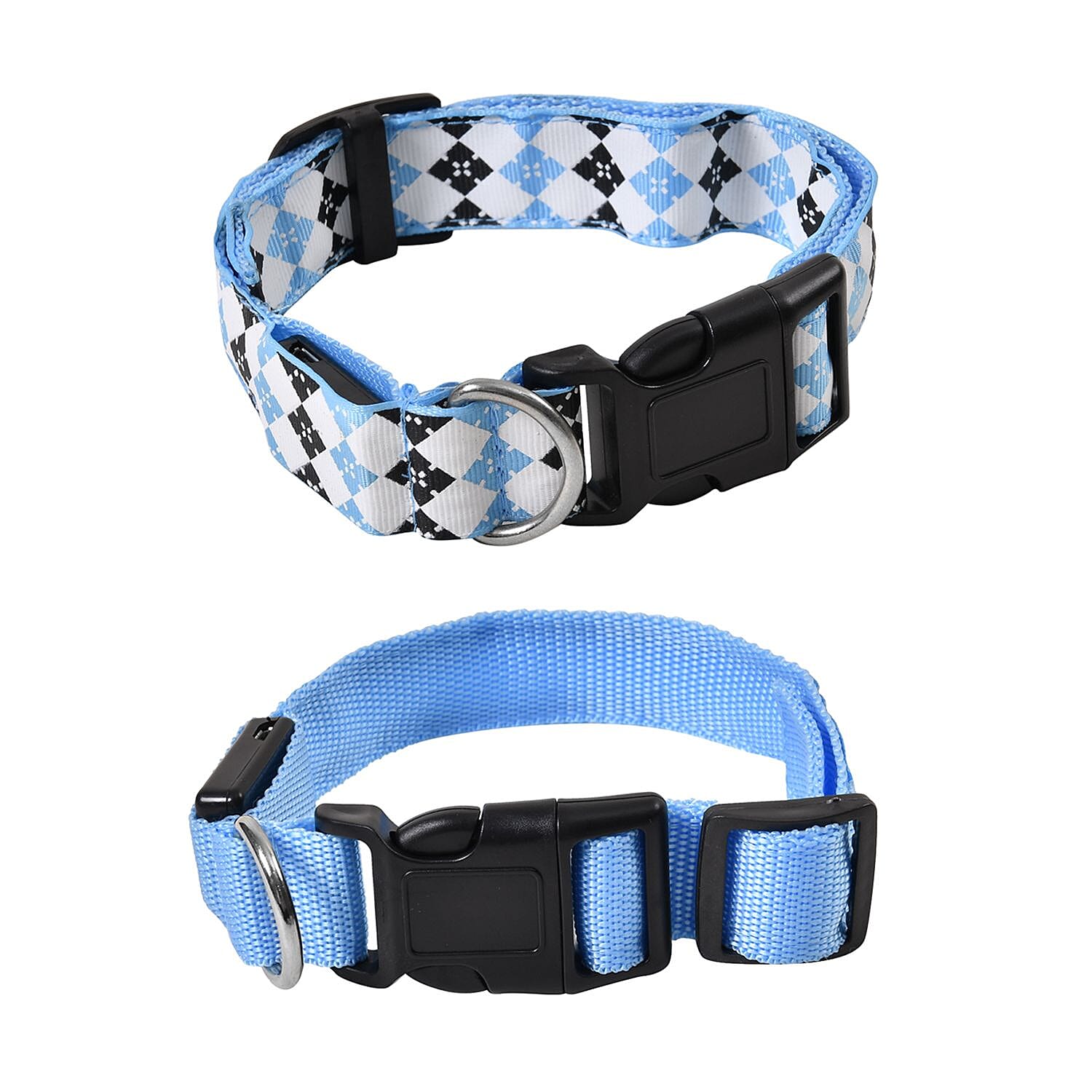Rechargeable Set of 2 Adjustable LED Lighted Dog Collar with Clip Closure (Size M) - Blue