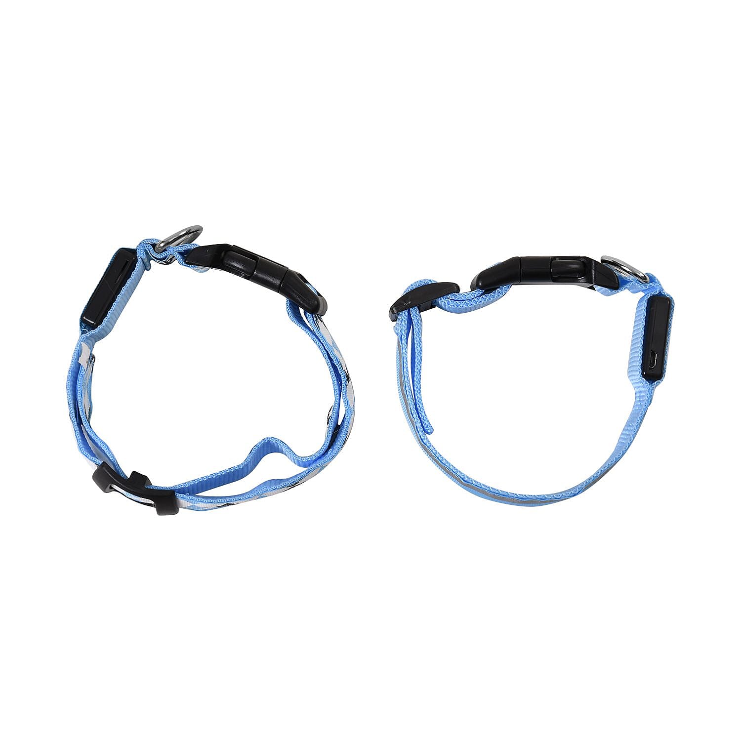 Rechargeable Set of 2 Adjustable LED Lighted Dog Collar with Clip Closure (Size L) - Blue