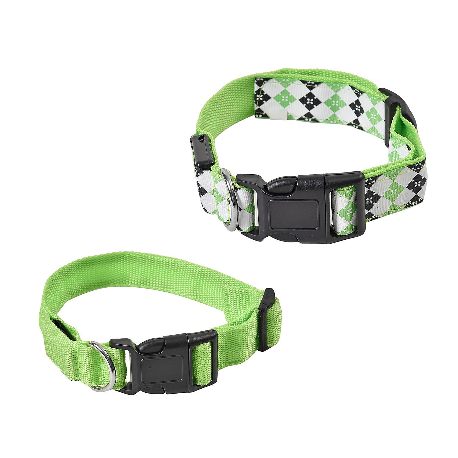 Rechargeable Set of 2 Adjustable LED Lighted Dog Collar with Clip Closure (Size M) - Green