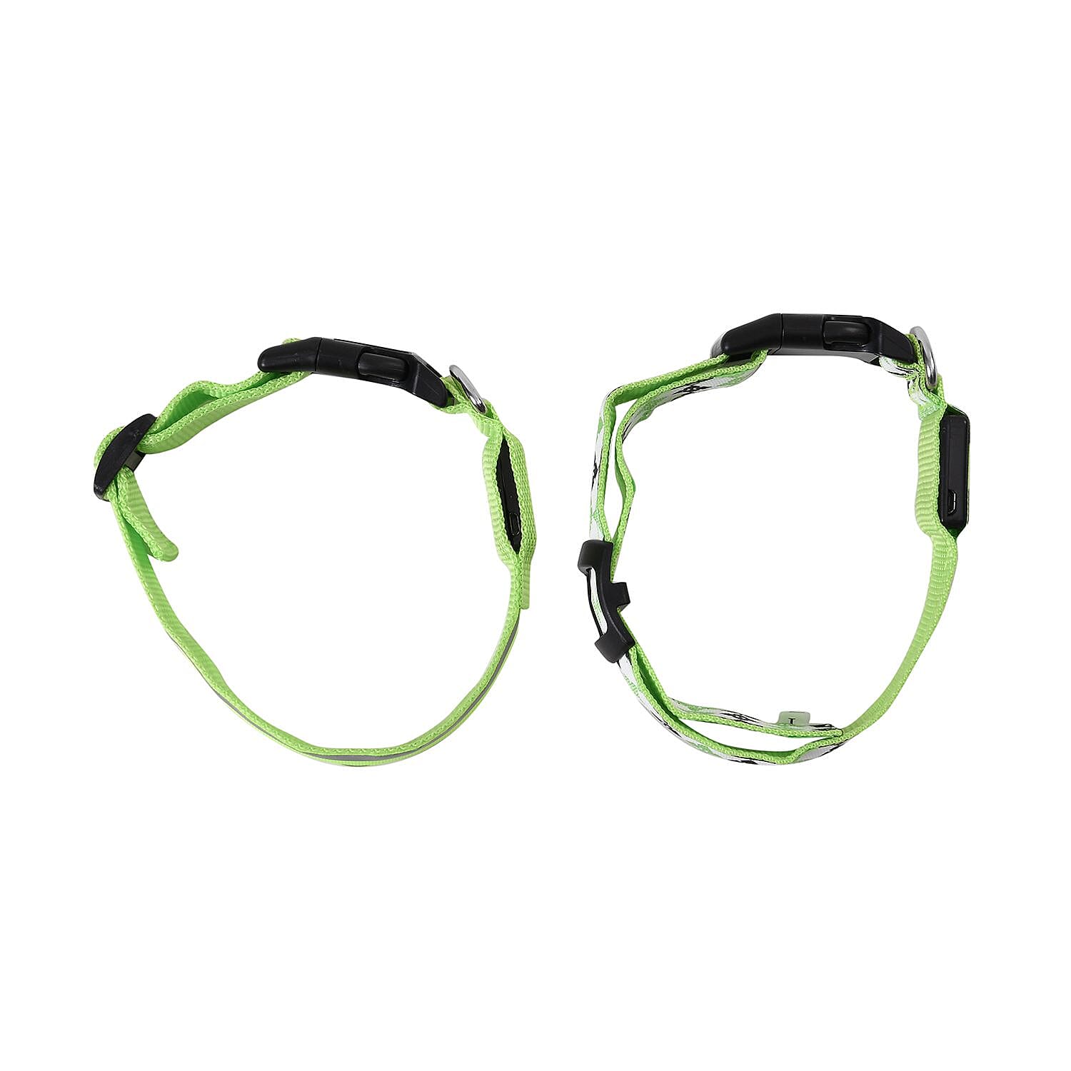 Rechargeable Set of 2 Adjustable LED Lighted Dog Collar with Clip Closure (Size M) - Green