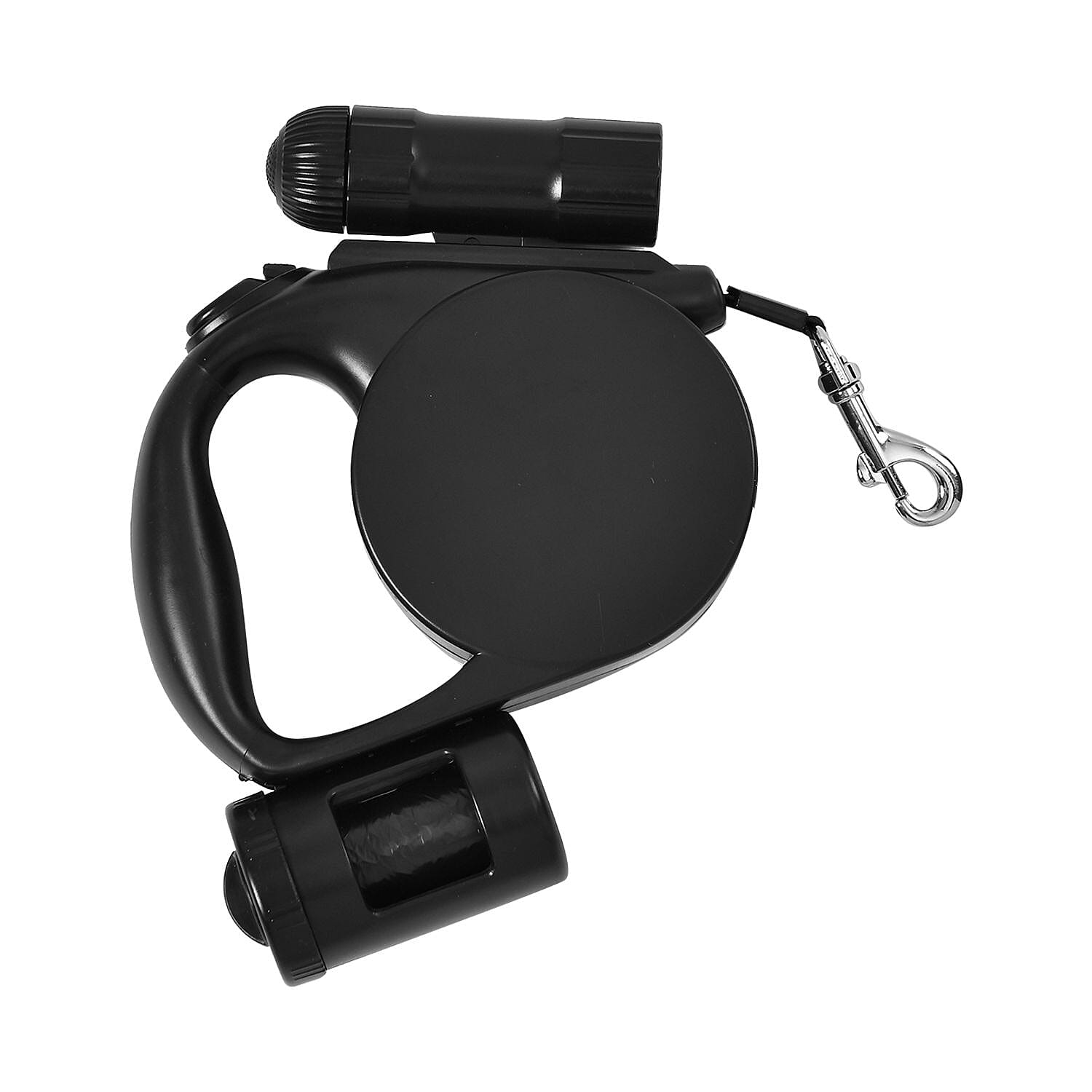 Retractable 15FT Lead Leash for Pets with Waste bag Holder and  LED Lights (Powered by 3xAAA Battery Not Inc.) - Black