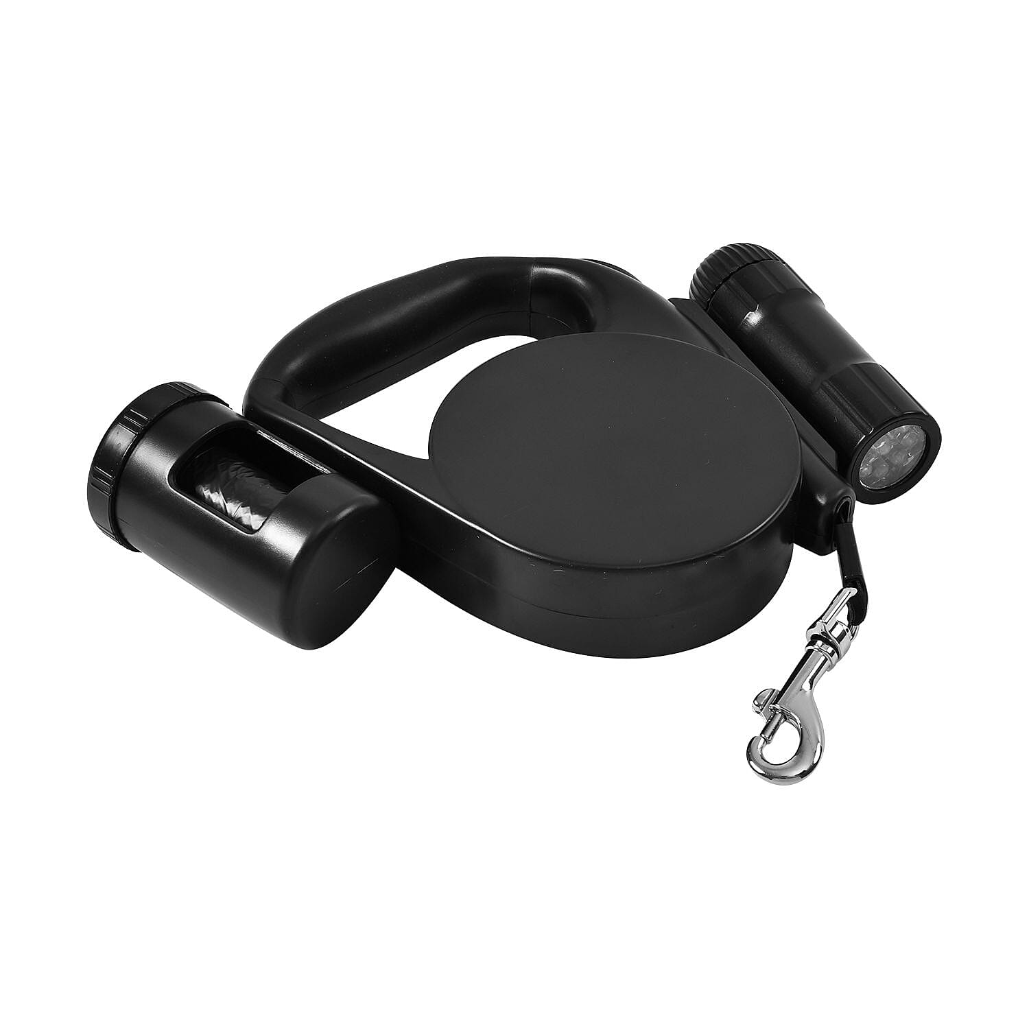 Retractable 15FT Lead Leash for Pets with Waste bag Holder and  LED Lights (Powered by 3xAAA Battery Not Inc.) - Black