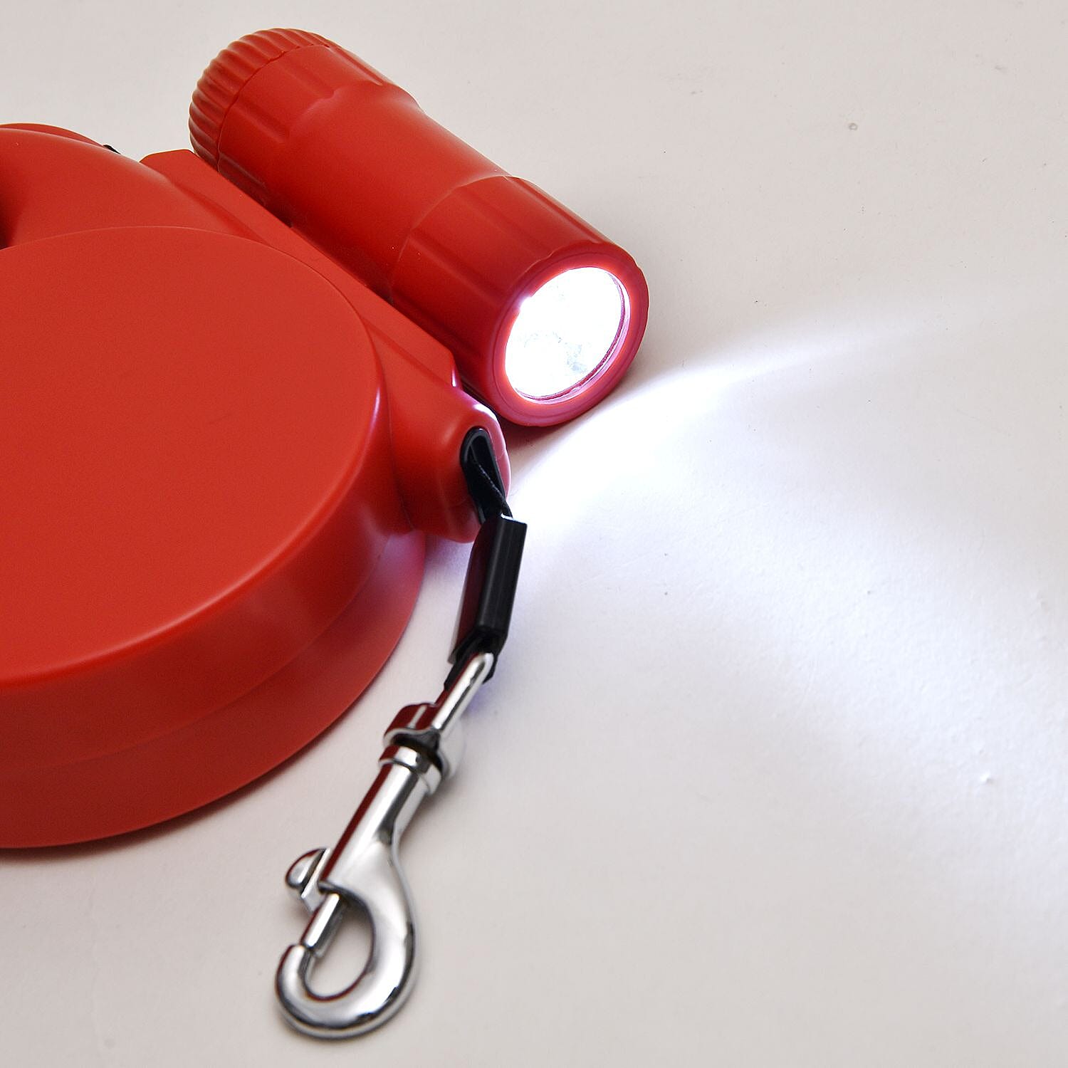 Retractable 15FT Lead Leash for Pets with Waste bag Holder and  LED Lights (Powered by 3xAAA Battery Not Inc.) - Red