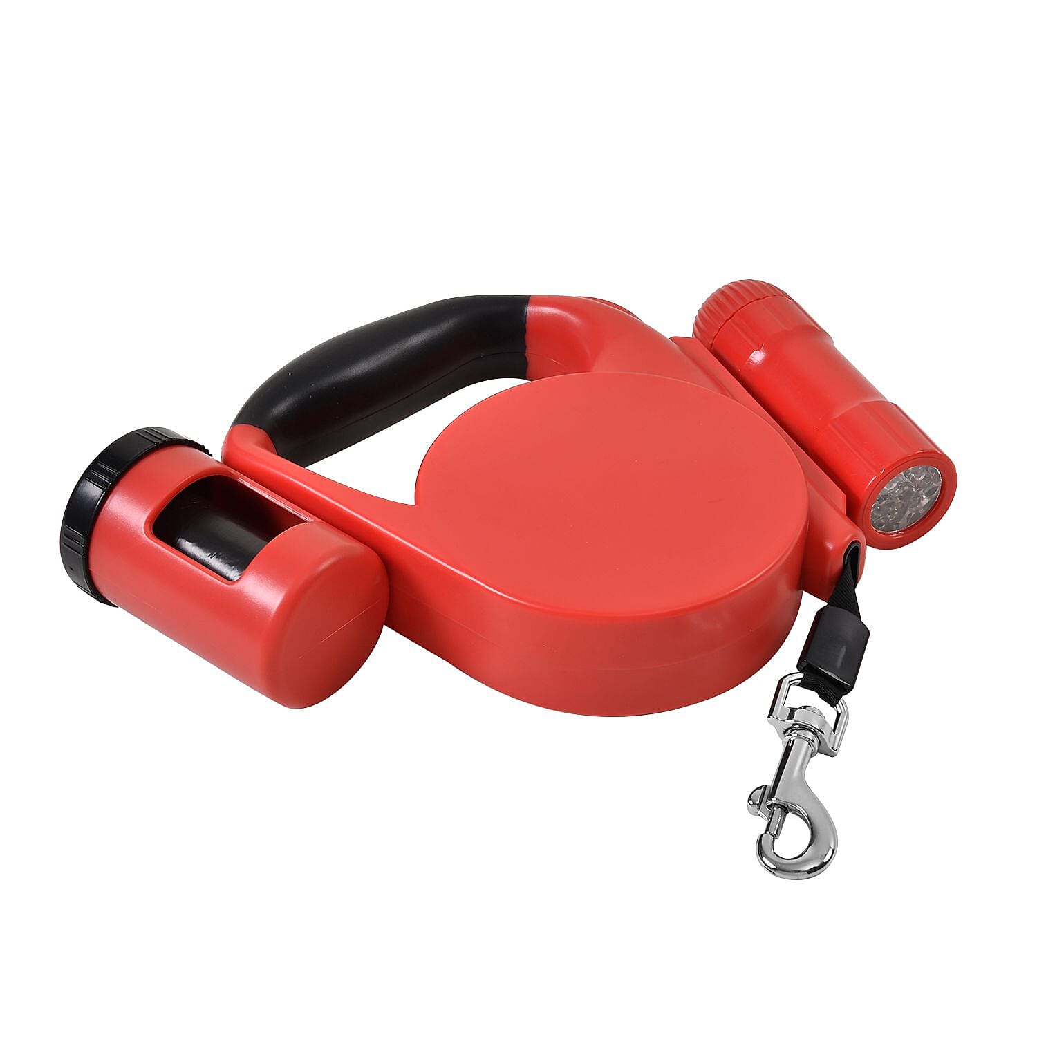 Retractable 15FT Lead Leash for Pets with Waste bag Holder and  LED Lights (Powered by 3xAAA Battery Not Inc.) - Red