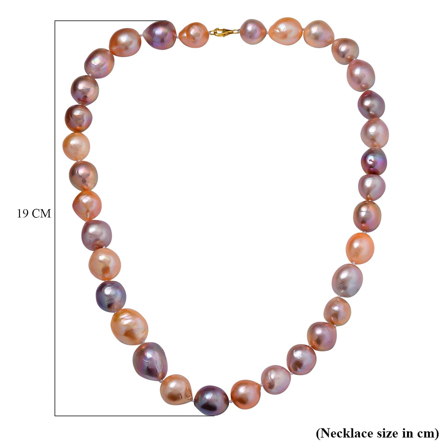 9K Yellow Gold Multi Colour Edison Baroque Pearl Necklace (Size - 20)