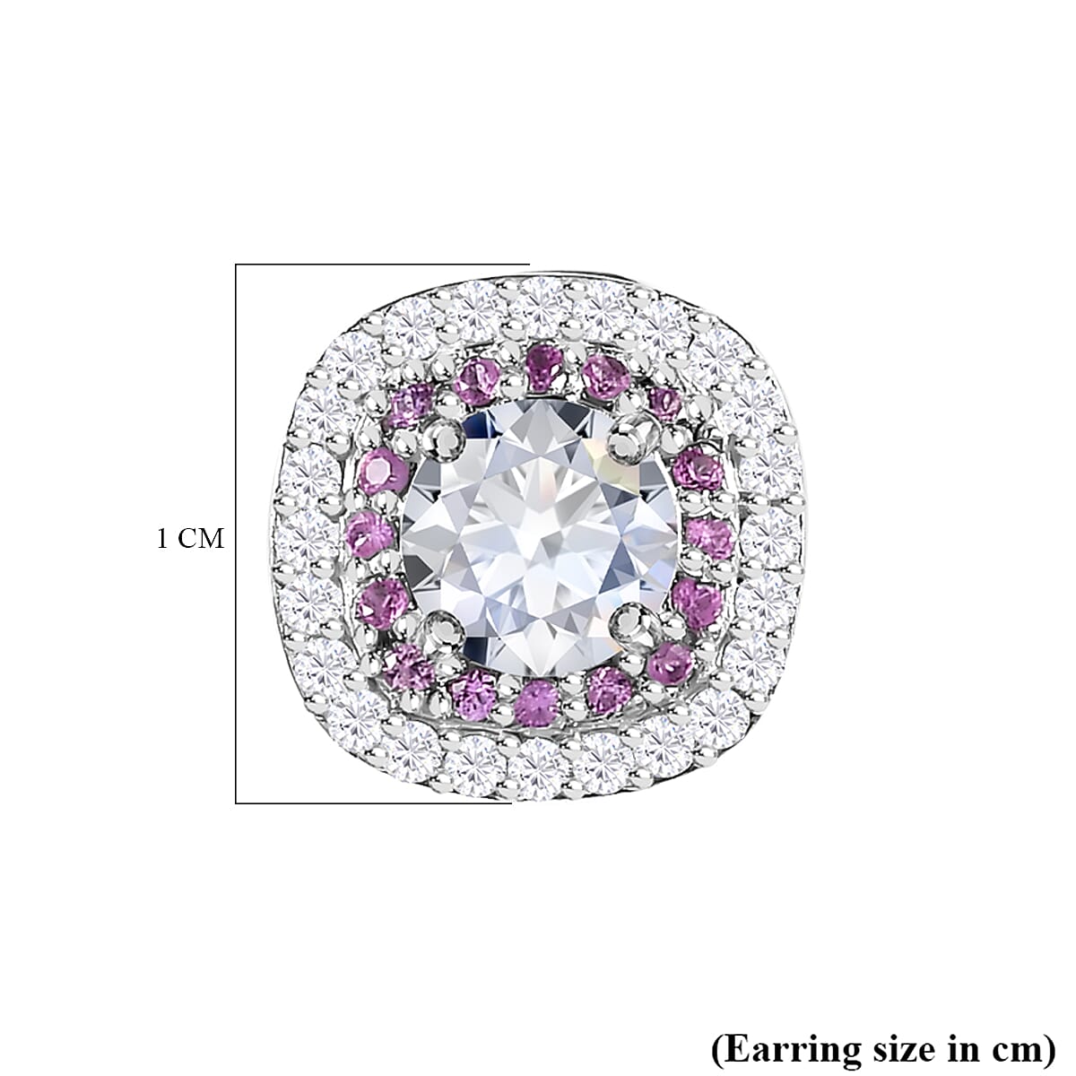 Moissanite & Pink Sapphire Earrings in Platinum Overlay Sterling Silver 1.47 Ct