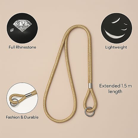 Universal Hanging Neck Phone Strap Decorated with Rhinestones (1.5 m) - Gold