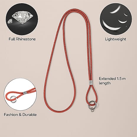 Universal Hanging Neck Phone Strap Decorated with Rhinestones (1.5 m) - Red