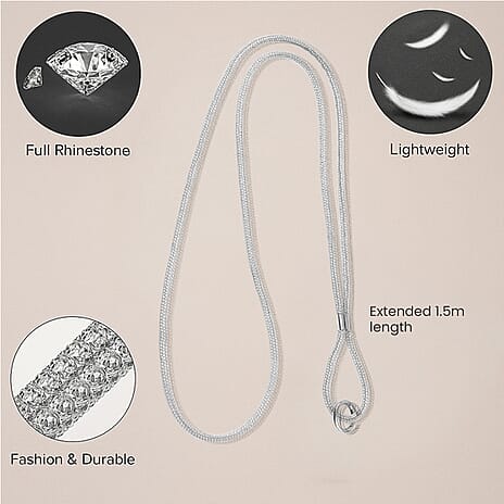 Universal Hanging Neck Phone Strap Decorated with Rhinestones (1.5 m) - White