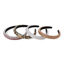 Set of 4 Sparkling Rhinestone Headbands for Women - Red, Black, Brown & Silver