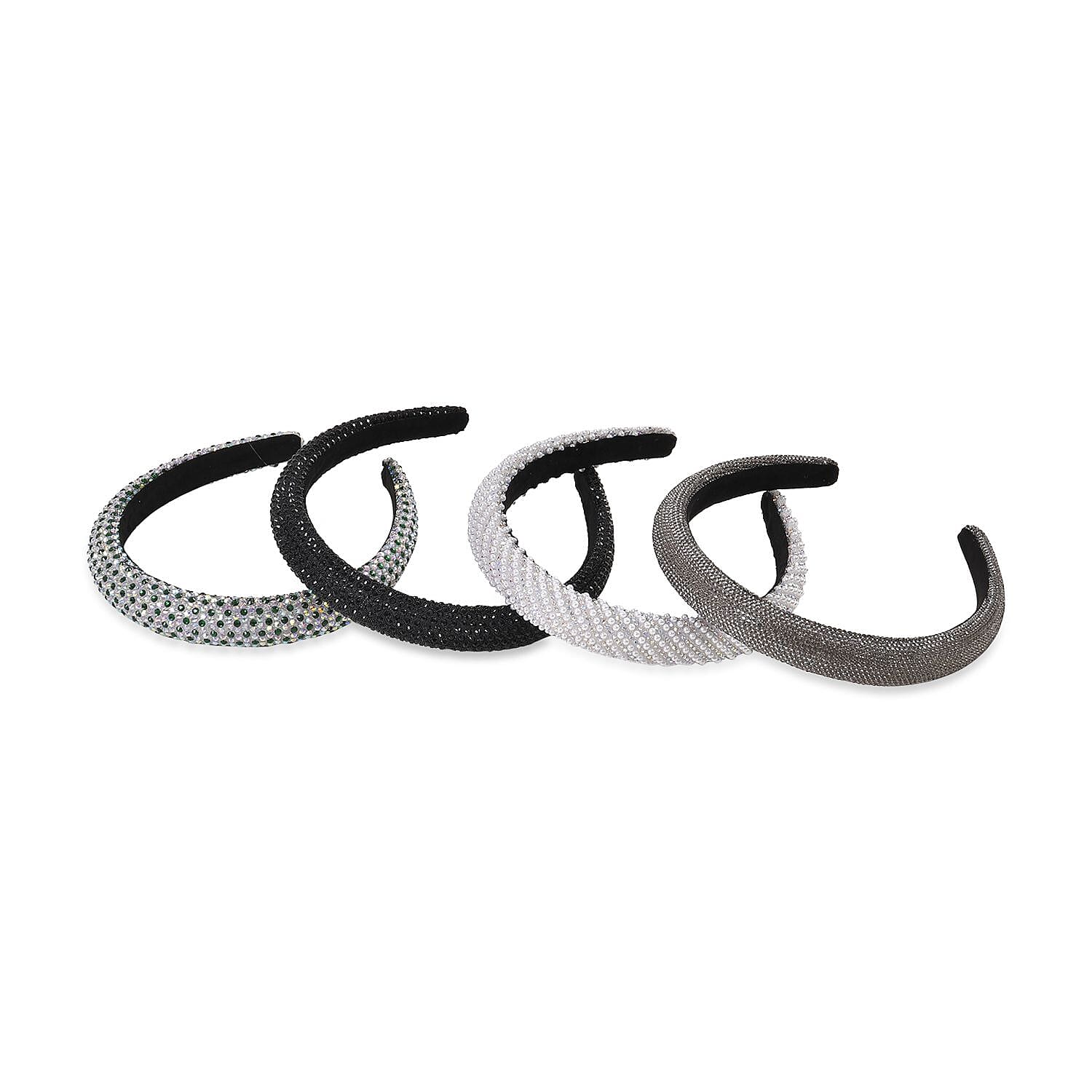Set of 4 Sparkling Rhinestone Headbands for Women - Black, Grey, AB - Green