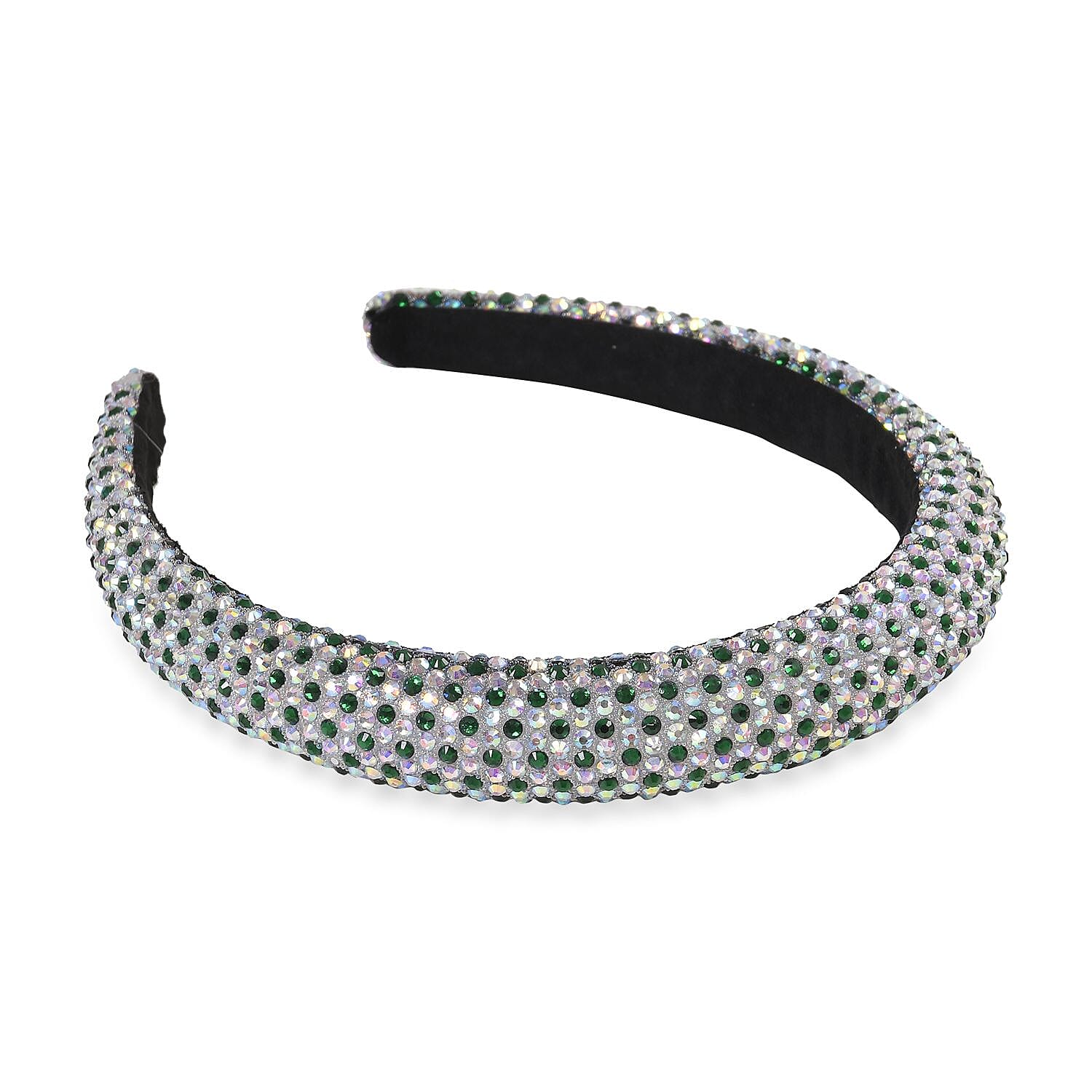 Set of 4 Sparkling Rhinestone Headbands for Women - Black, Grey, AB - Green