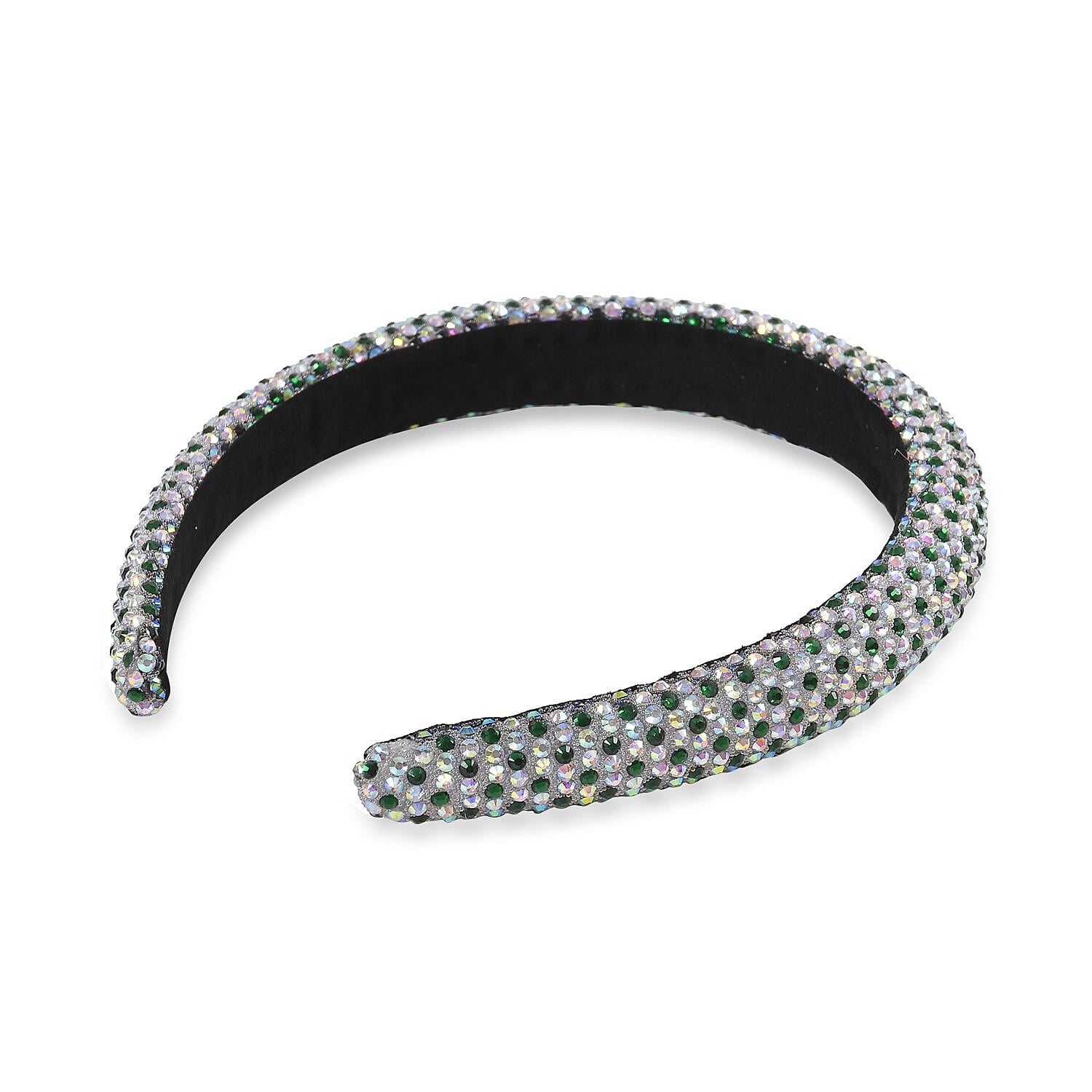 Set of 4 Sparkling Rhinestone Headbands for Women - Black, Grey, AB - Green