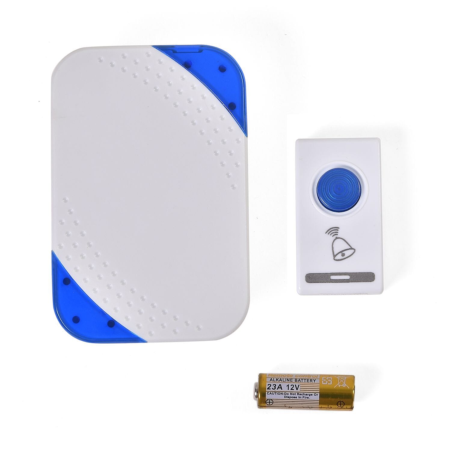 Battery-operated Wireless Doorbell with Remote Control (100 mts) - White & Blue