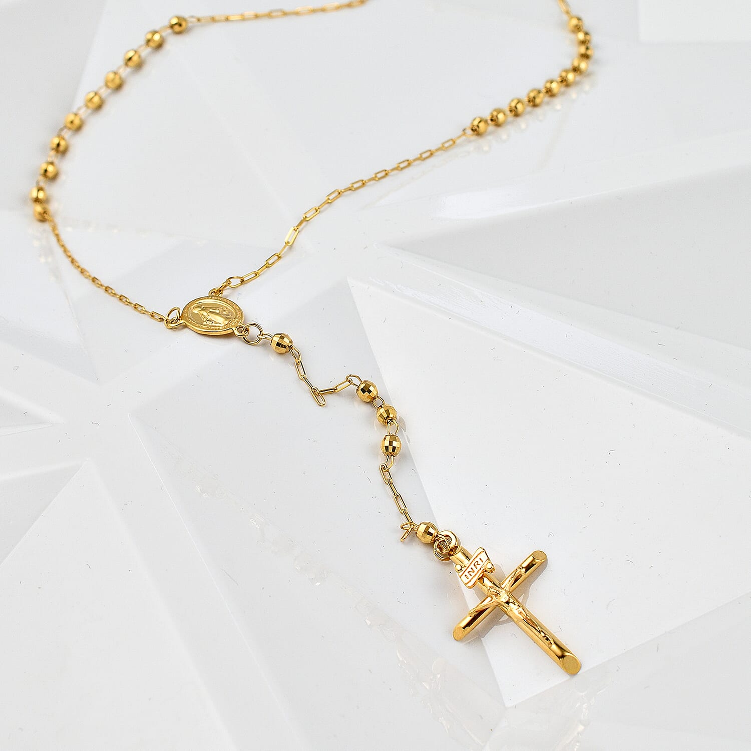 Vicenza Closeout Deal - 9K Yellow Gold Diamond Cut Miraculous Rosary Necklace (Size - 28), Gold Wt. 6.30 Gms