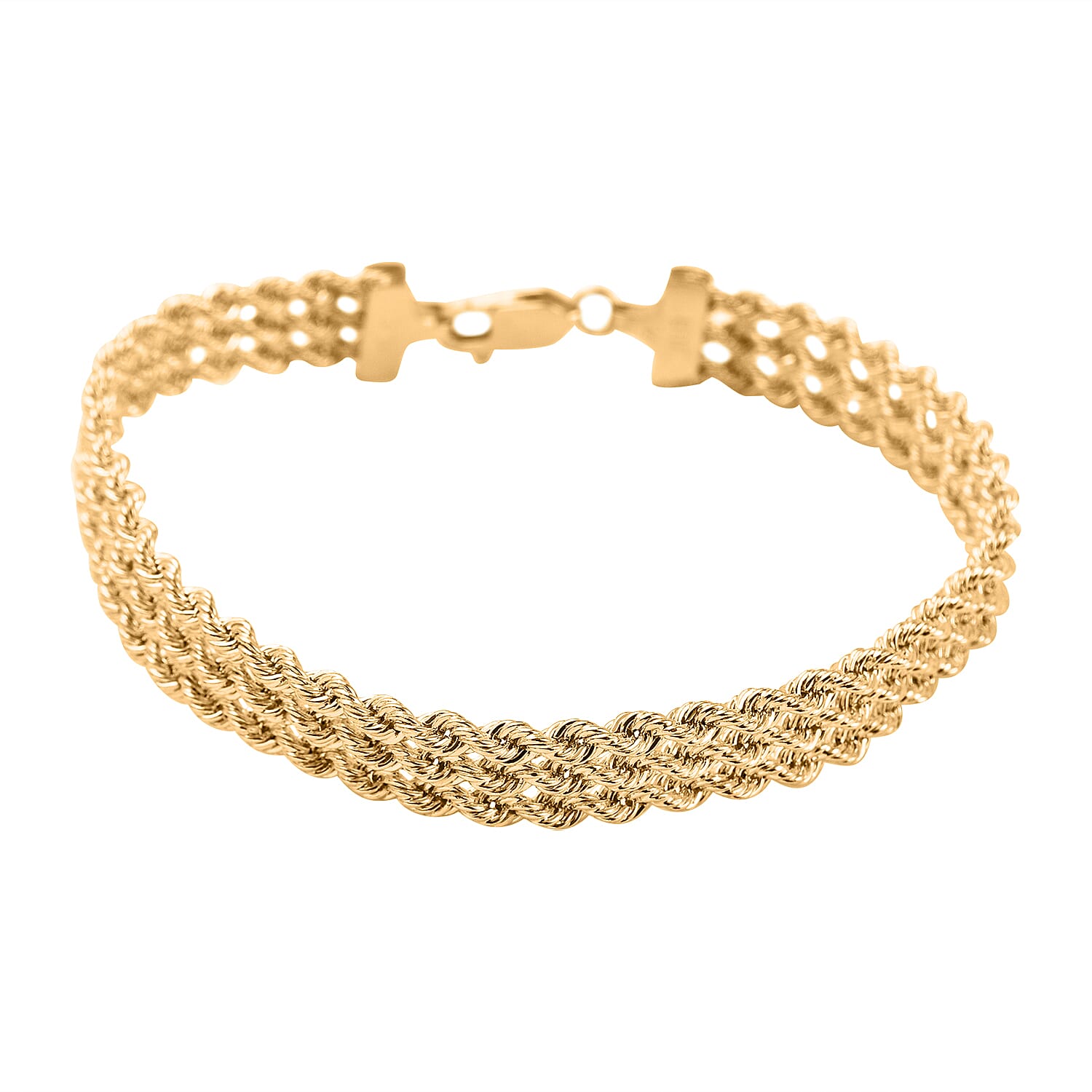 Hatton Garden Closeout 9K Yellow Gold Triple Rope Bracelet (Size - 7.25) 5.50 Gms