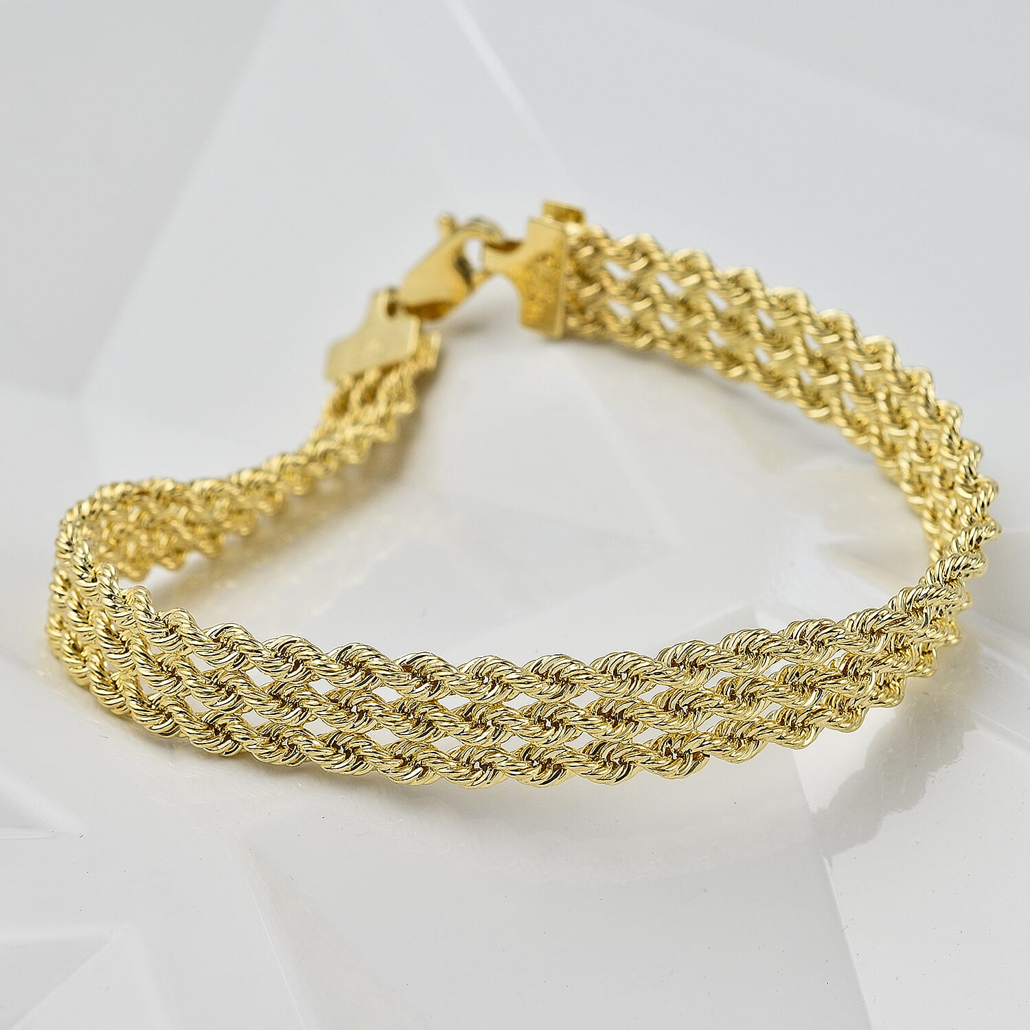 Hatton Garden Closeout 9K Yellow Gold Triple Rope Bracelet (Size - 7.25) 5.50 Gms