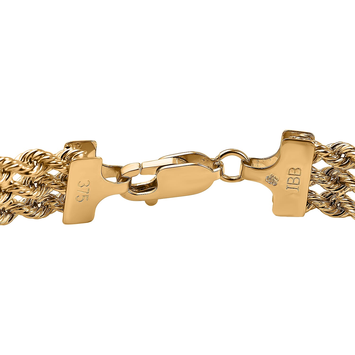 Hatton Garden Closeout 9K Yellow Gold Triple Rope Bracelet (Size - 7.25) 5.50 Gms