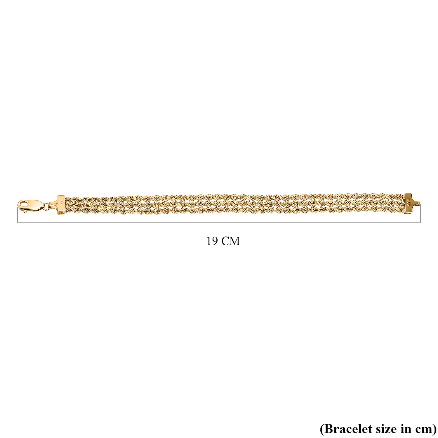 Hatton Garden Closeout 9K Yellow Gold Triple Rope Bracelet (Size - 7.25) 5.50 Gms