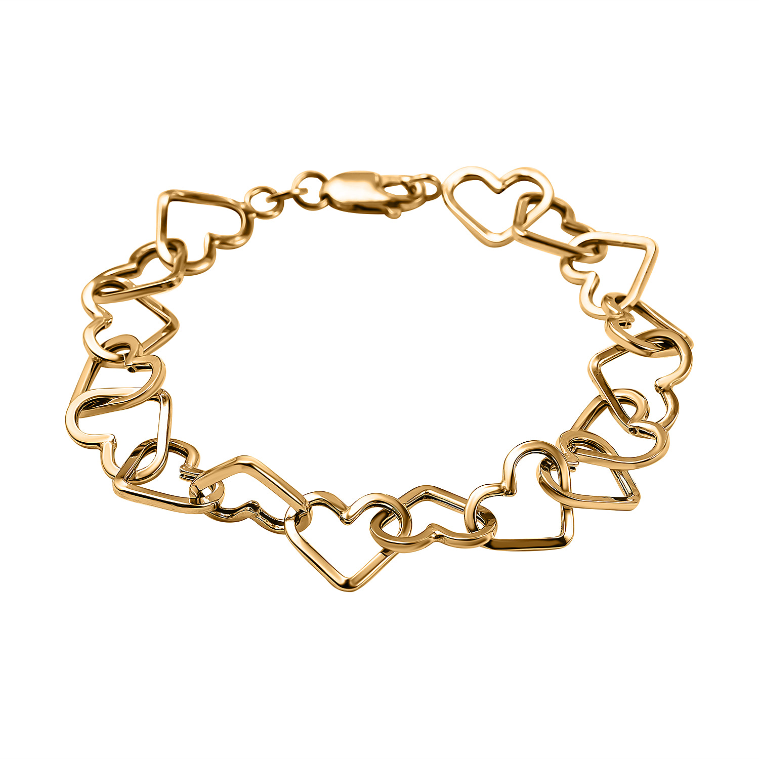 Vicenza Closeout Deal - 9K Yellow Gold Heart Link Bracelet (Size - 7.5)
