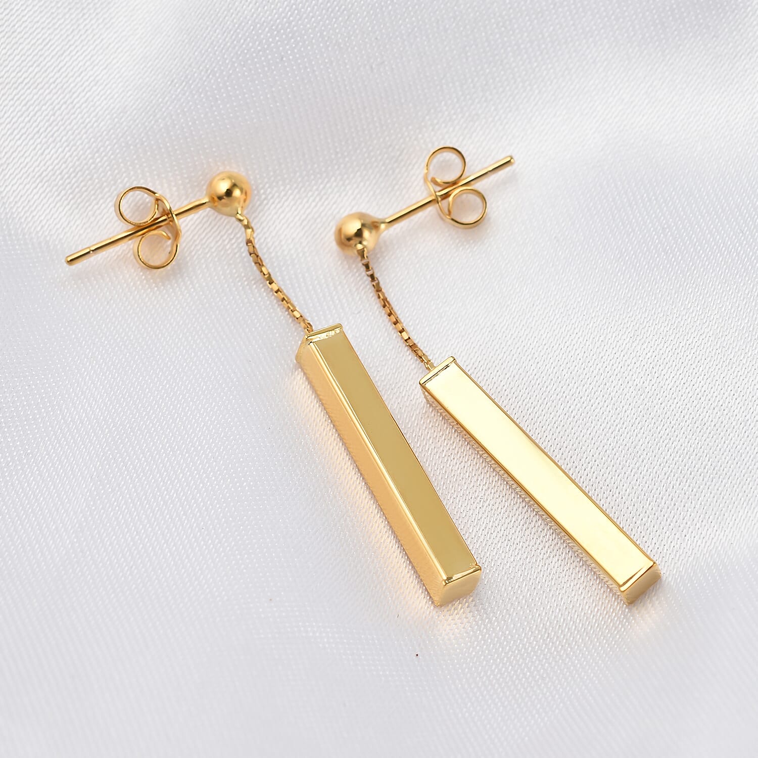 9K Yellow Gold Bar Drop Earrings