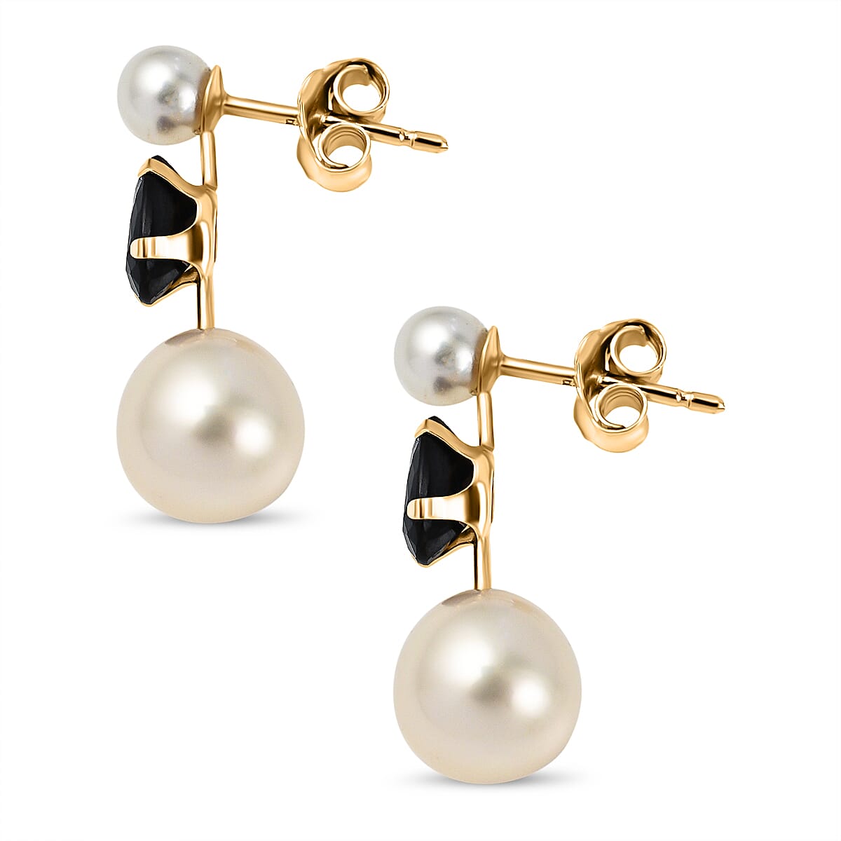 Hatton Garden Closeout - 9K Yellow Gold Blue Sapphire and Pearl Earrings